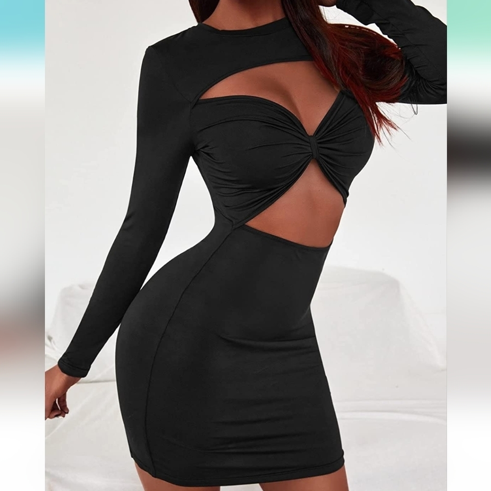 CUT Out Ruched Bodycon Dress Shein Size Large - Picture 3 of 8